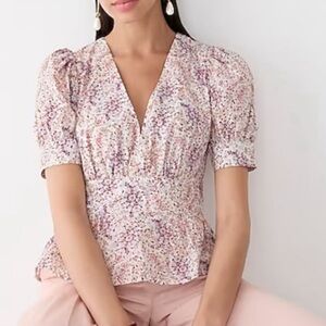 J Crew Puff-sleeve V-neck Top in Ratti Paisley Garden